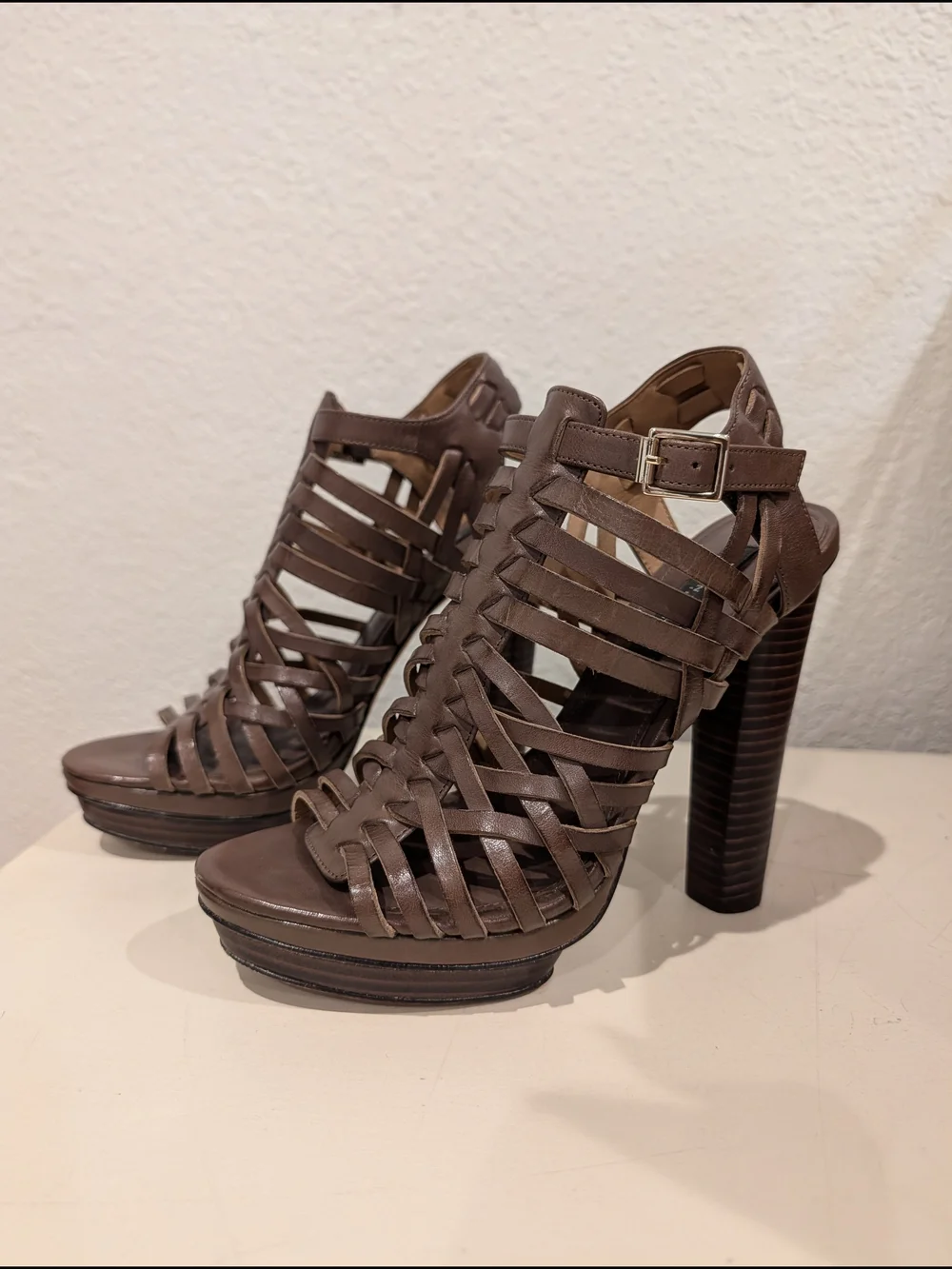 Ann Taylor Brown Strappy High Heel Sandals Sz6